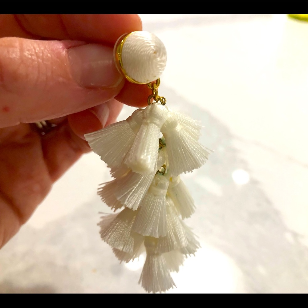 Baublebar white and gold tassel earrings